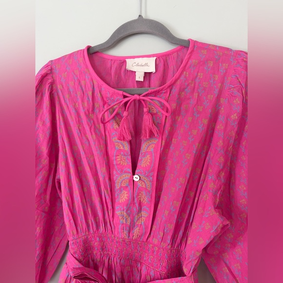 Cleobella Demi Long Sleeve Mini Dress Cotton Ditzy Magenta Floral Boho Large - Picture 7 of 10